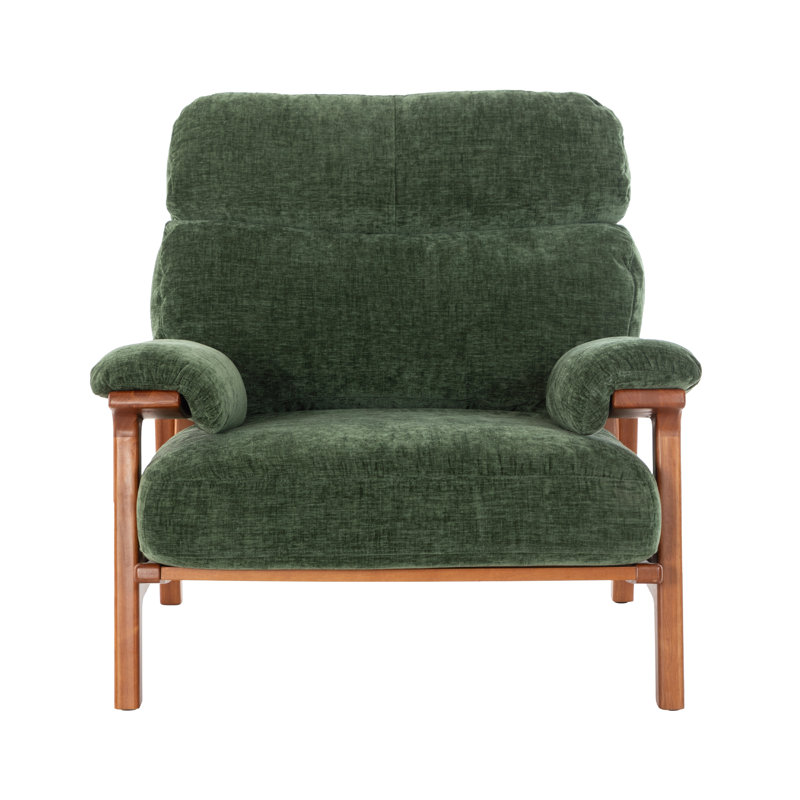 Chaise d'appoint Mid-Century avec structure en bois massif et coussins amovibles, Vert