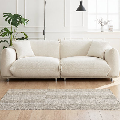 Oversized Sherpa Loveseat Sofa with Solid Wood Frame & Metal Legs, 86" 2-Seater Couch with 2 Accent Pillows for Living Room, Apartment and Office, Plush Upholstered Accent Seating