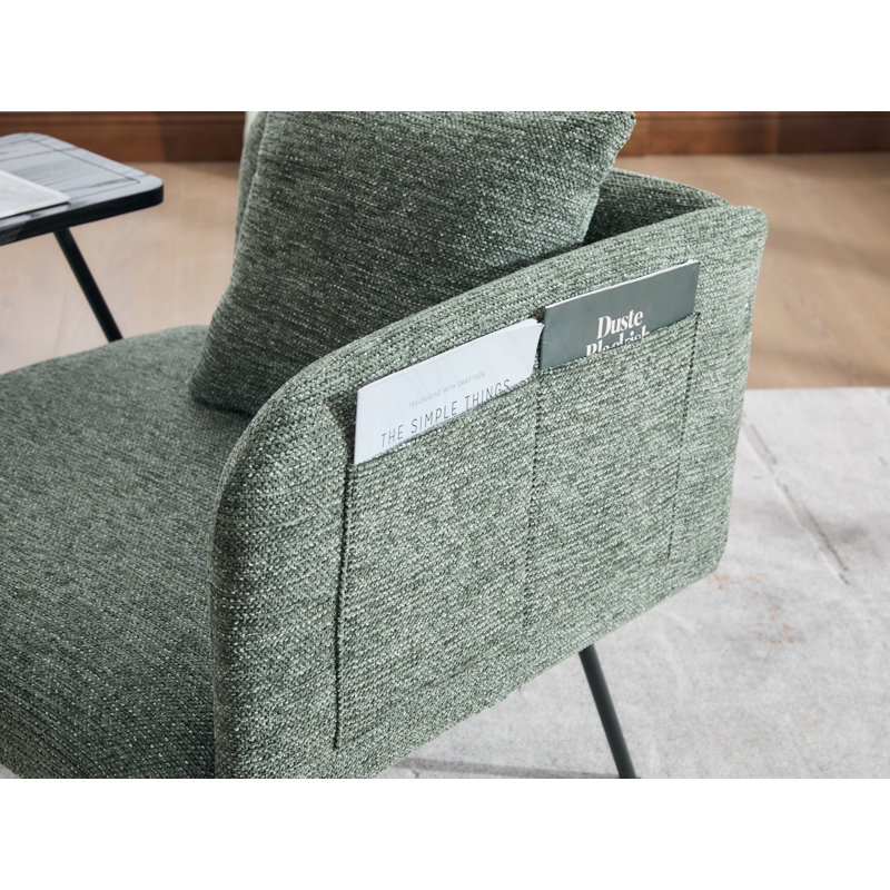 Leisure Chair with Small Table and Side Pockets, Emerald Linen