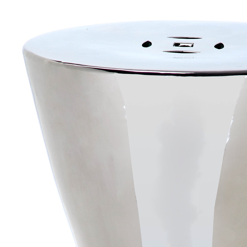 Almeric Ceramic Accent Stool, Plated Silver