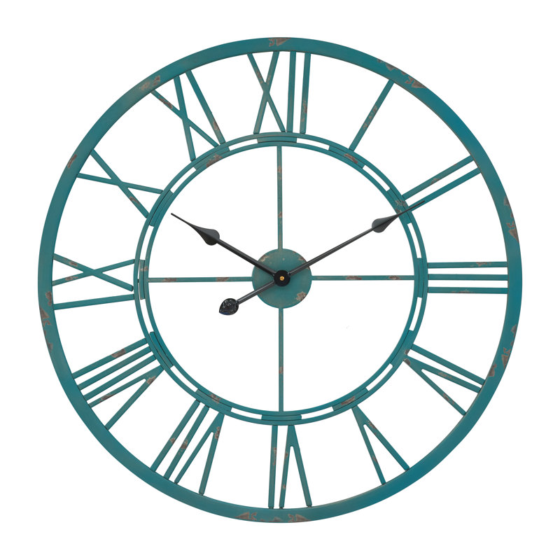 Oversized Roman Round Wall Clock, 27 Diameter, Sea Green