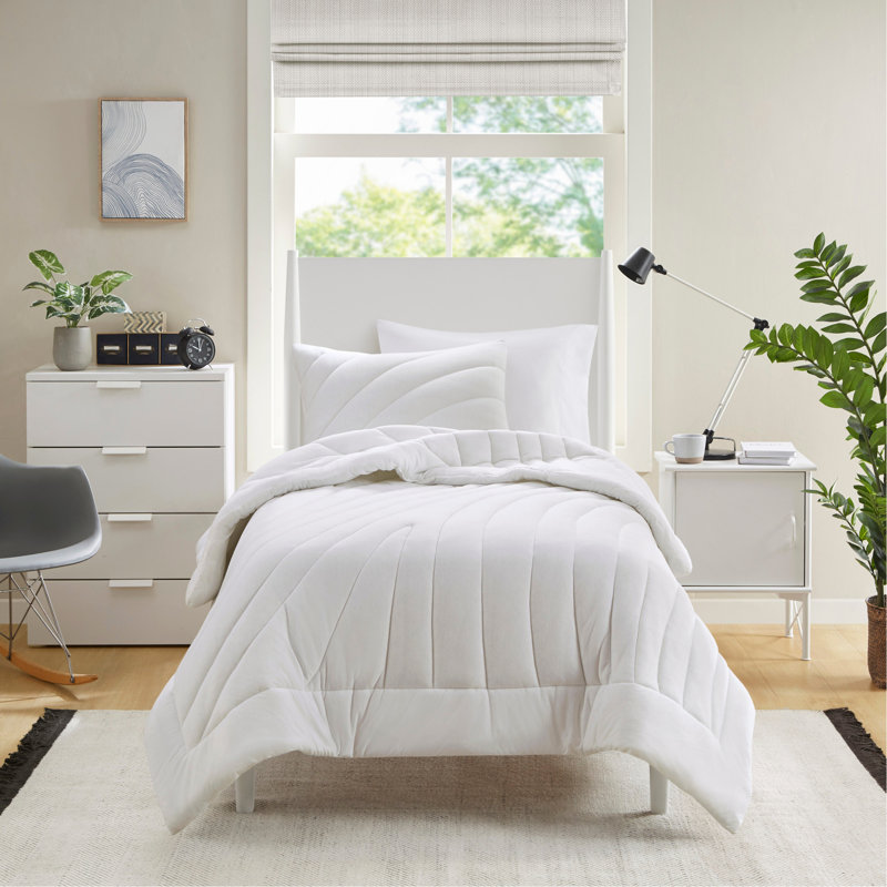 Ensemble d'édredon 3 pièces, Édredon très grand + 2 taies décoratives, Blanc