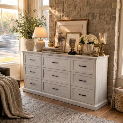 70.9" W Extra-Wide 9-Drawer Dresser with Framed Drawer Fronts and Metal Handles
