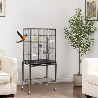 53" Large Flight Bird Cage With Rolling Stand & Storage Shelf For Parrots Lovebird Cockatiel Parakeets