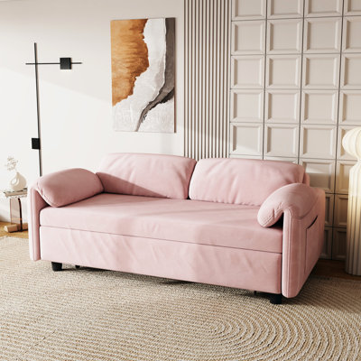 54-Inch Pink Flannelette Bed, Enjoy Relaxing Couch, Effortlessly Switch To Queen Armrest Storage For Keeping Things Organized, Available In Different Colors, 2 Seater, Solid Wood + S Spring Velvet