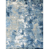 Hand Knotted Area Rug in Blue And Light Blue