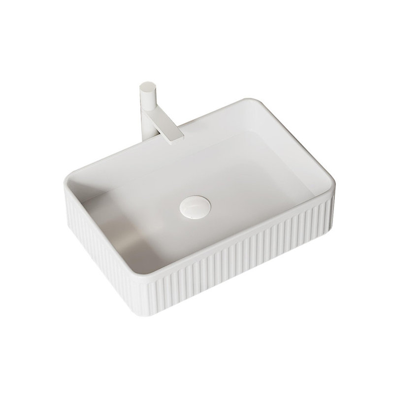 20-Inch Rectangular Striped Vessel Ceramic Bathroom Sink - Faucet & Cabinet Not Included., White