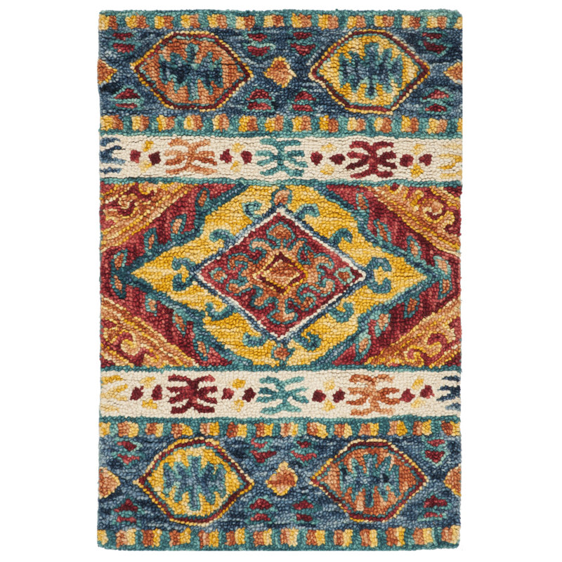 Tapis bleu marine en laine touffeté à la main Vahakn, Rectangle de 10 pi x 14 pi