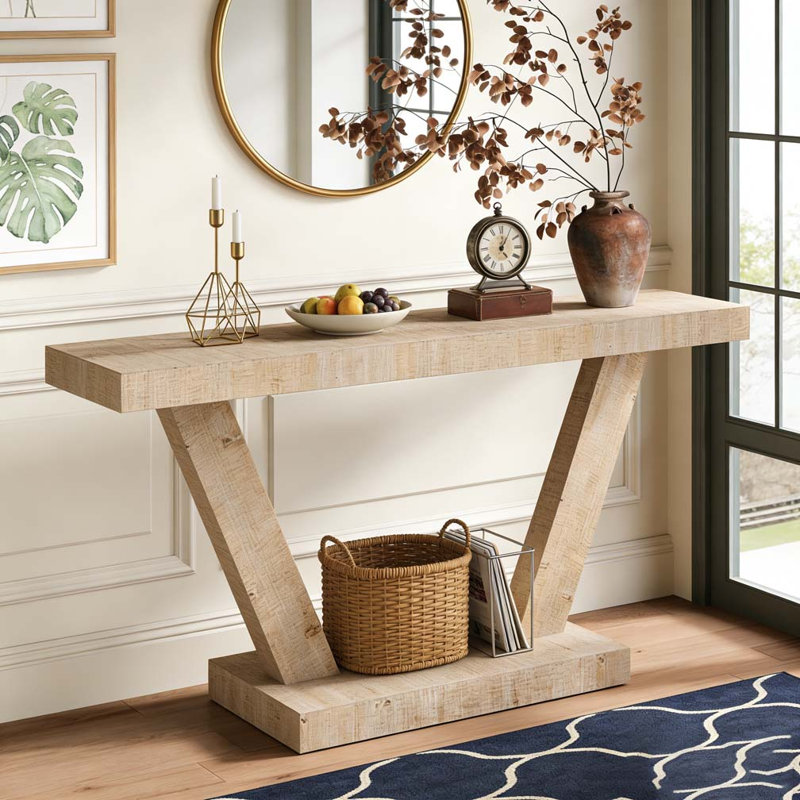Vintage Distressed Wood Entryway Bench 2-Tier Solid Wood Storage Cabinet, Antique Natural