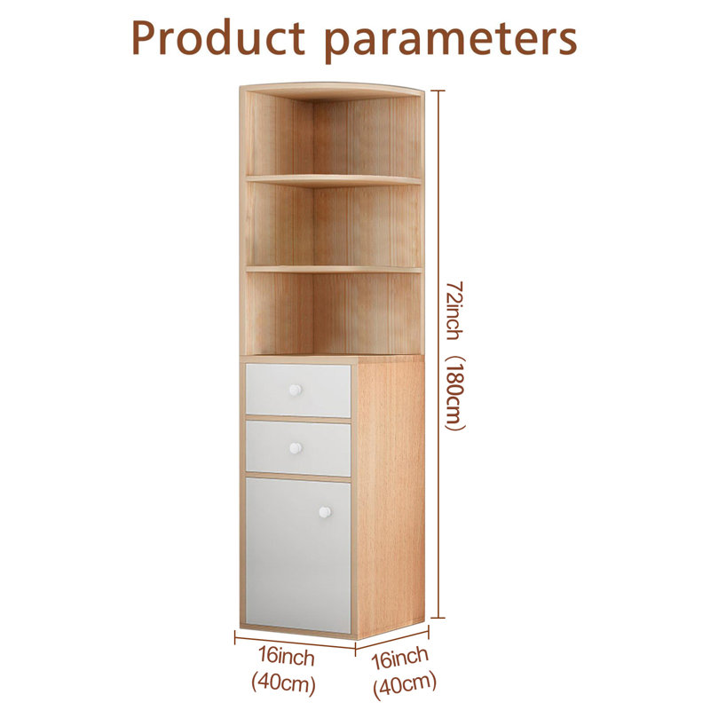 Grande armoire d'angle Eara, armoire de rangement d'angle pour canapé, huche d'angle triangulaire avec tablettes ouvertes, tiroir, porte simple, armoire de rangement pour salle de bain, salle de séjour, cuisine