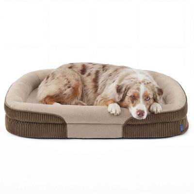 Bedsure Orthopedic Dog Bed for Medium Dogs, Oval Bolster Pet Sofa with Waterproof and Washable Ultra Soft Fleece Cover 