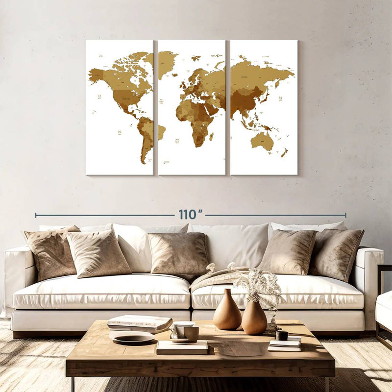 Aliaz Earth Tones World Map, 48" H x 74" W