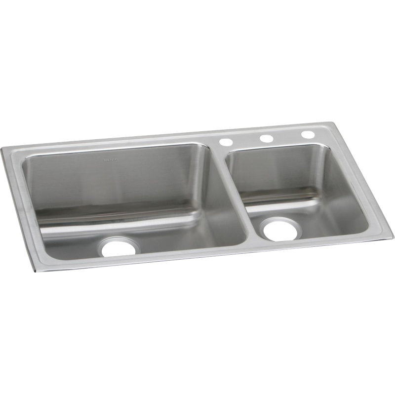 Lustertone 37" L x 22" W Double Basin Drop-in Kitchen Sink, 1 hole, 70/30 Basin split