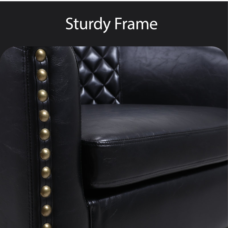 Fauteuil demi-tonneau en cuir Vegan, Similicuir noir