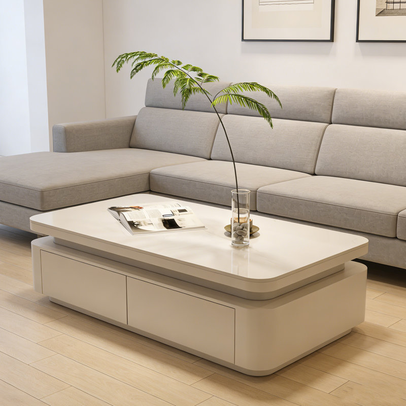 Table basse légère avec tiroir Light, Blanc, H 15,74 po x L 51,18 po x l 27,55 po, Blanc / gris clair