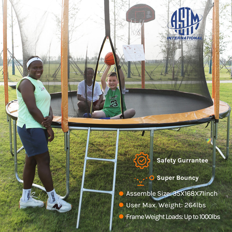 Skybound 15' Round Backyard Trampoline with Safety Enclosure, Orange
