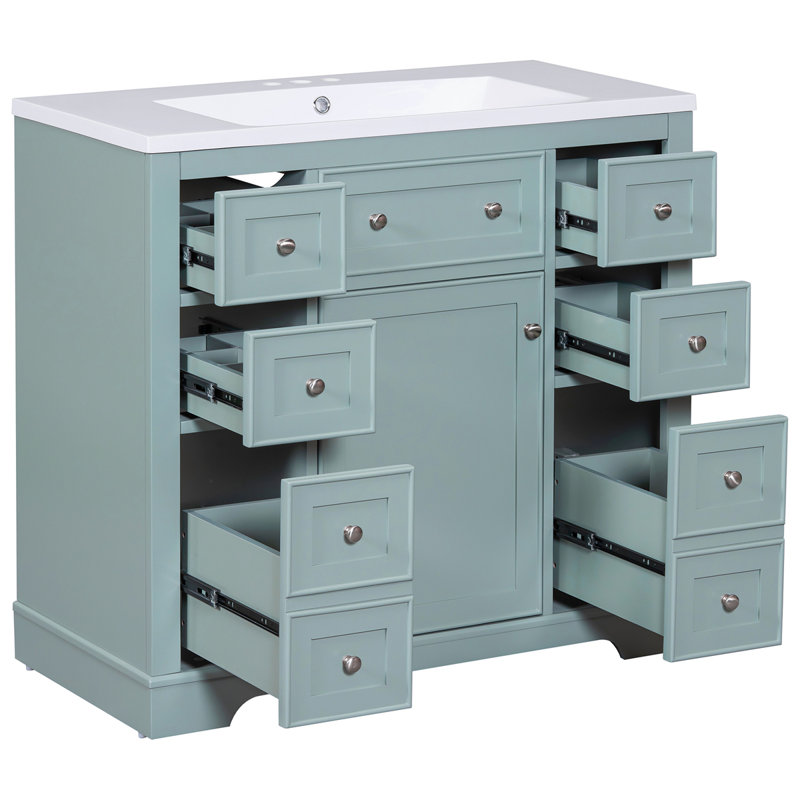 Ensemble de meuble-lavabo 36 po avec lavabo 36 po avec une armoire et six tiroirs, Vert