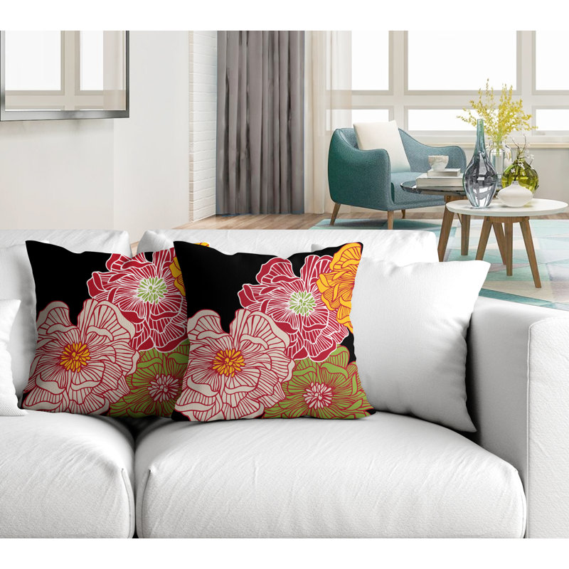 Floral Outdoor Reversible Throw Pillow, 19W" x 19H", Red