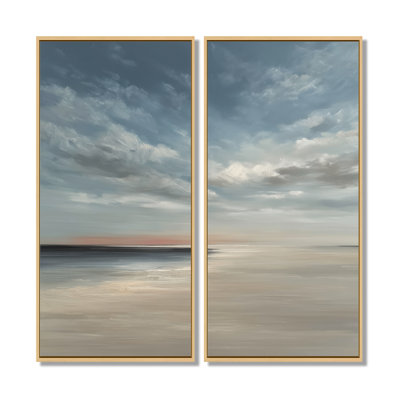 Golden Sunset, vue aérienne sur les vagues - art mural plage, reproduction côtière brune sur toile 2 pièces