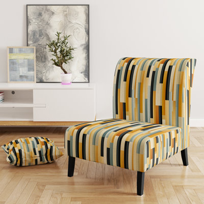Fauteuil de chambre rembourré jaune et moderne à motif de lignes jaunes