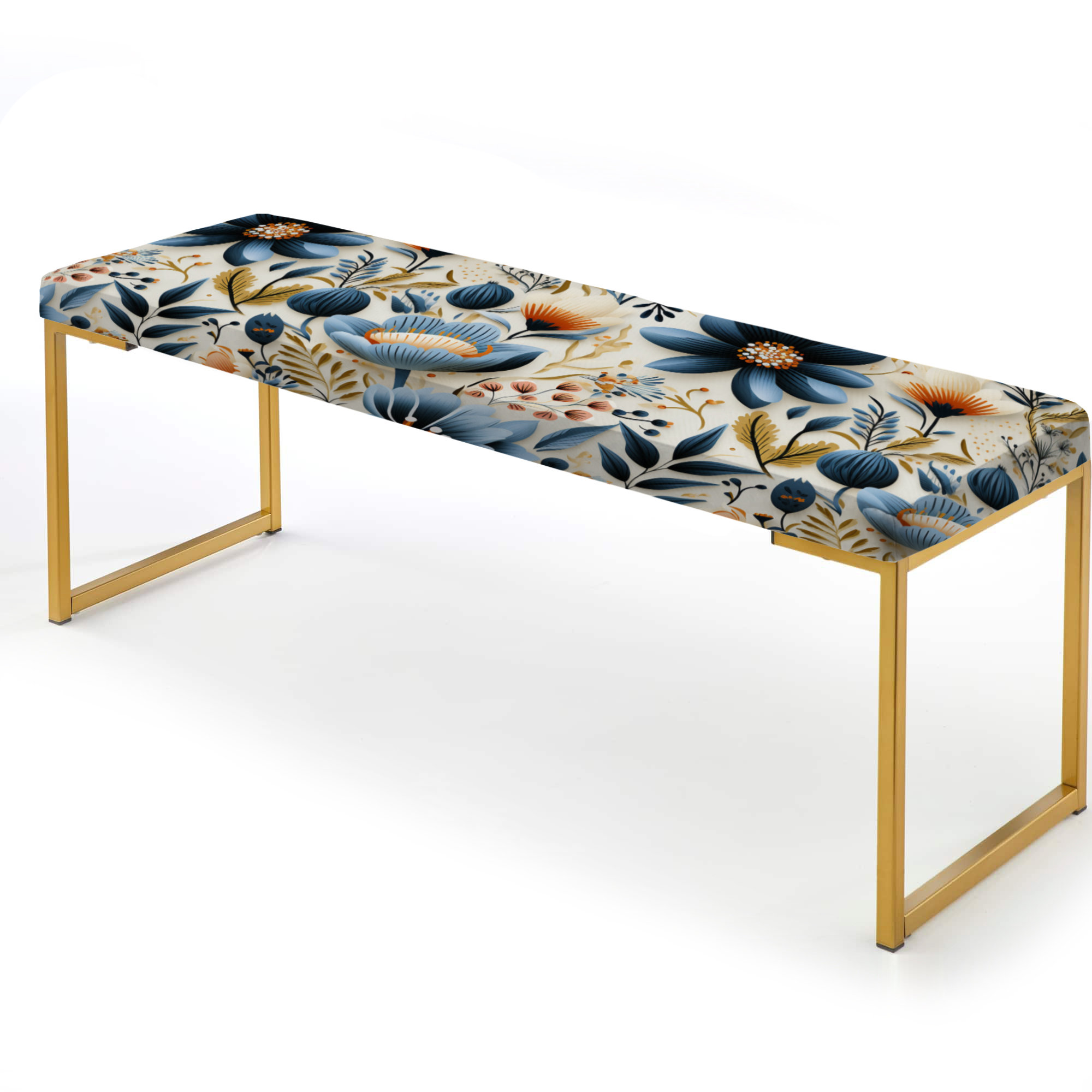 Design Art Vintage Blue And Orange Floral Pattern - Floral Upholstered ...