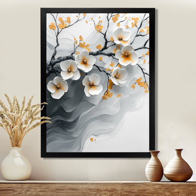 Velours cerisier en fleurs noir I - décoration murale florale