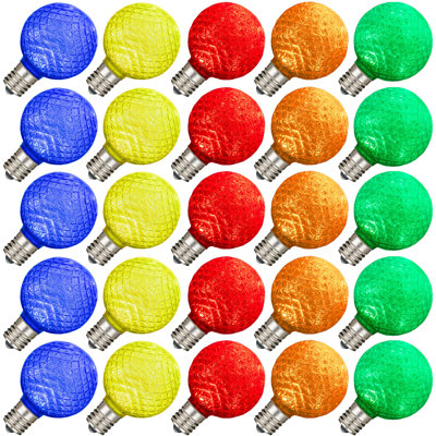 Novelty Lights 25 Pack G40 LED Replacement Bulbs, E12 LED Bulb, 0.50w Diamond Faceted Shatterproof Modern Multicolor Globe String Light Bulbs for Patio Decor