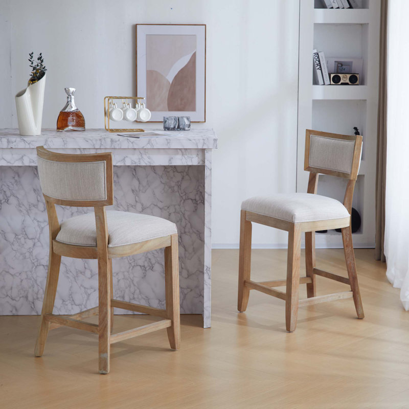 26.5" Counter Stools Set Of 2,Upholstered Counter Height Bar Stools With Comfy Back,Solid Rubber Wood Frame,Backrest, Footrest,Armless Barstools For Home Bar,Kitchen Counter