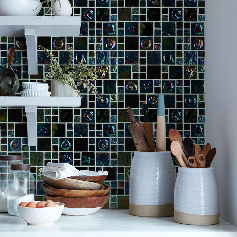 Reflections Glass Versailles Mosaic Tile, Midnight Mere