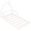 Élégant lit simple blanc avec tête de lit en forme de maison - Espace chambre à coucher hypnotisant en bois massif + structure, contemporain-1329621663-1329621657