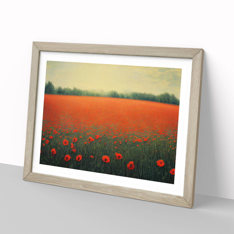 Poppy Field Flowers - Framed Print, Oak, 34cm H x 46cm W
