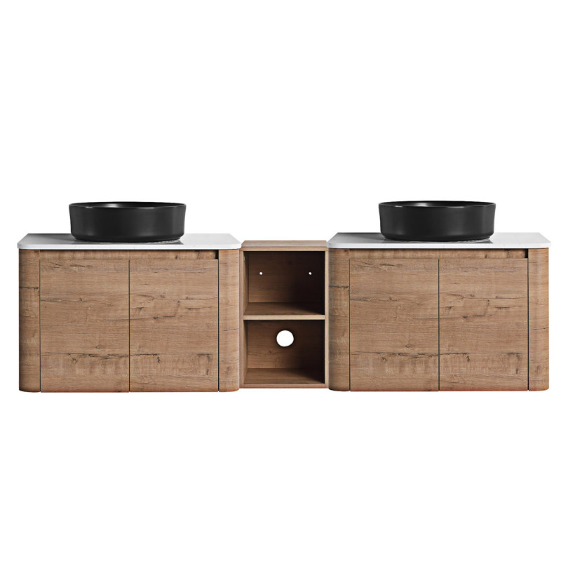Meuble-lavabo mural avec lavabo d'art en céramique, 71", Noir