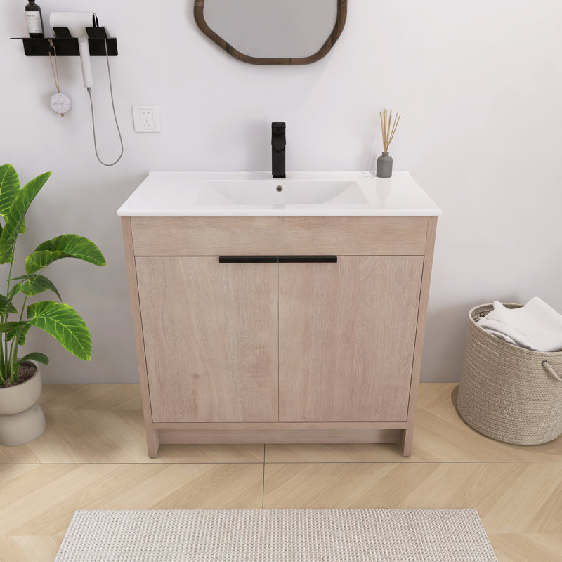Beid 36"  Freestanding Bathroom Vanity Single Sink,White Ceramic Basin,2 Soft-Close Doors, White, 36"
