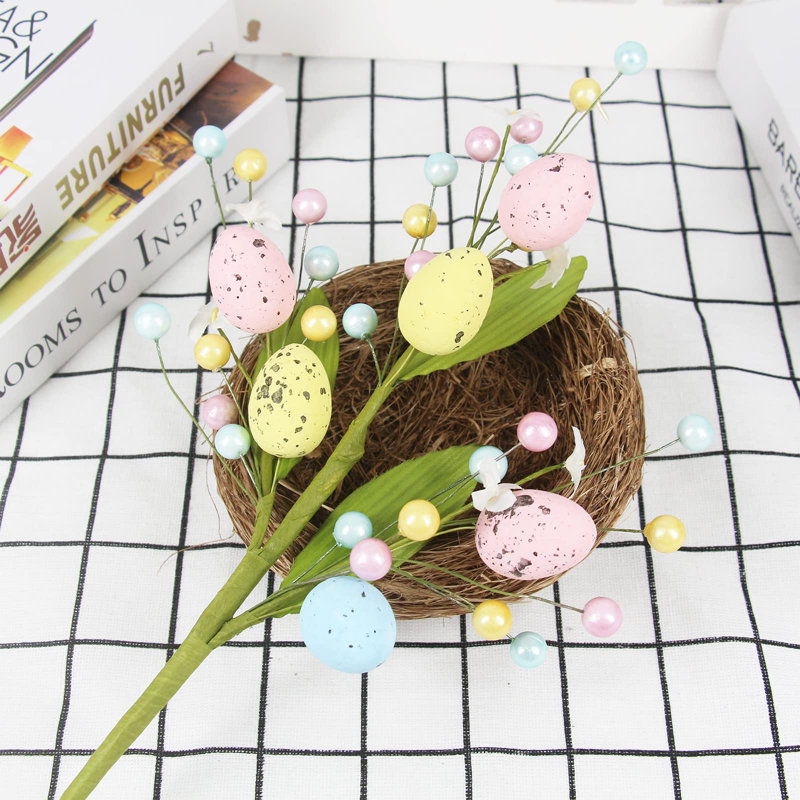 3 Pcs Artificial Easter Flower Spray with Eggs and Colourful Berries