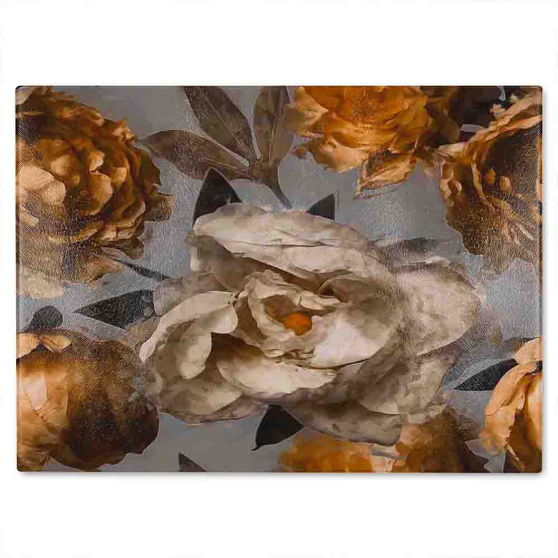 White Flower Glass Chopping Board, 28cm L x 20cm W