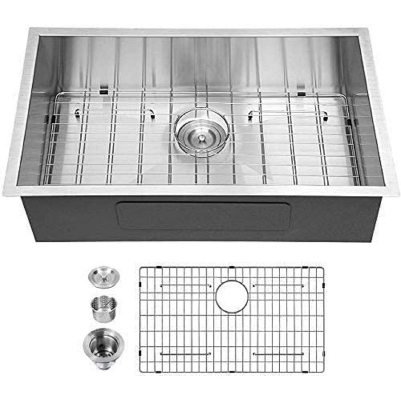 33”W x 19”D 16 Gauge Stainless Steel Undermount Single Bowl Kitchen Sink with Bottom Grid and Drain Assembly