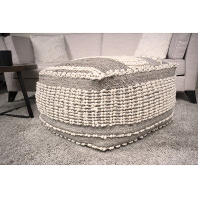 Cosy Home Decor - Grand repose-pieds en laine et en coton brun rustique et beige, 26 po x 26 po x 16,5 po, entièrement assemblé, nettoyage des taches, 75% laine, 25% coton, perles remplies à l'intérieur pour un espace de détente