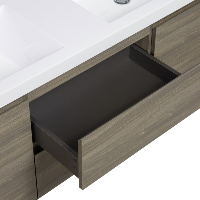 Meuble-lavabo flottant 60 po avec lavabo, Gris