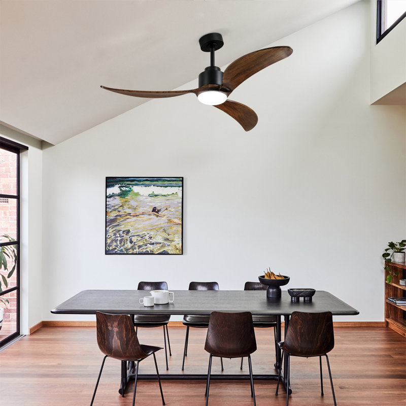 52"Matte Black+Wood Ceiling Fan  With LED Light , Tan, Mattte Black