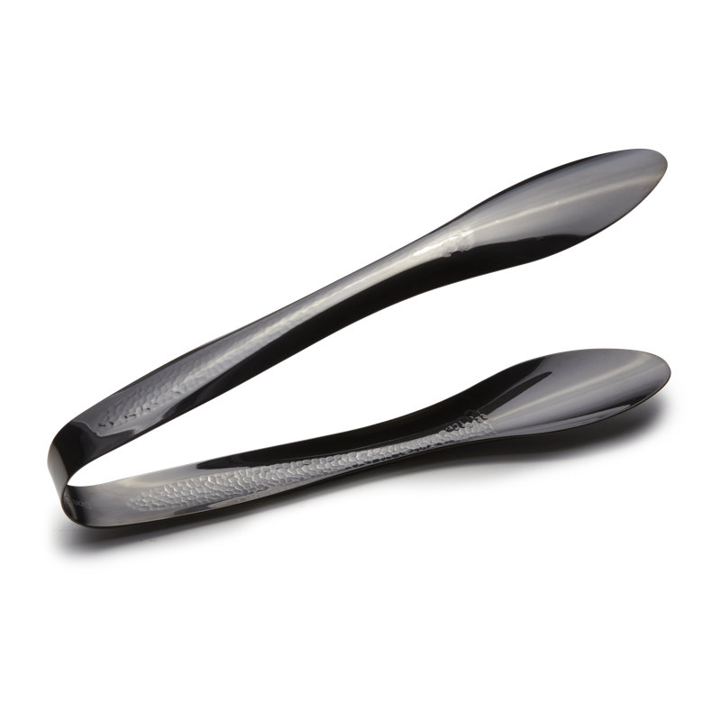 Black Hammered Stainless Steel Curved Serving Tongs