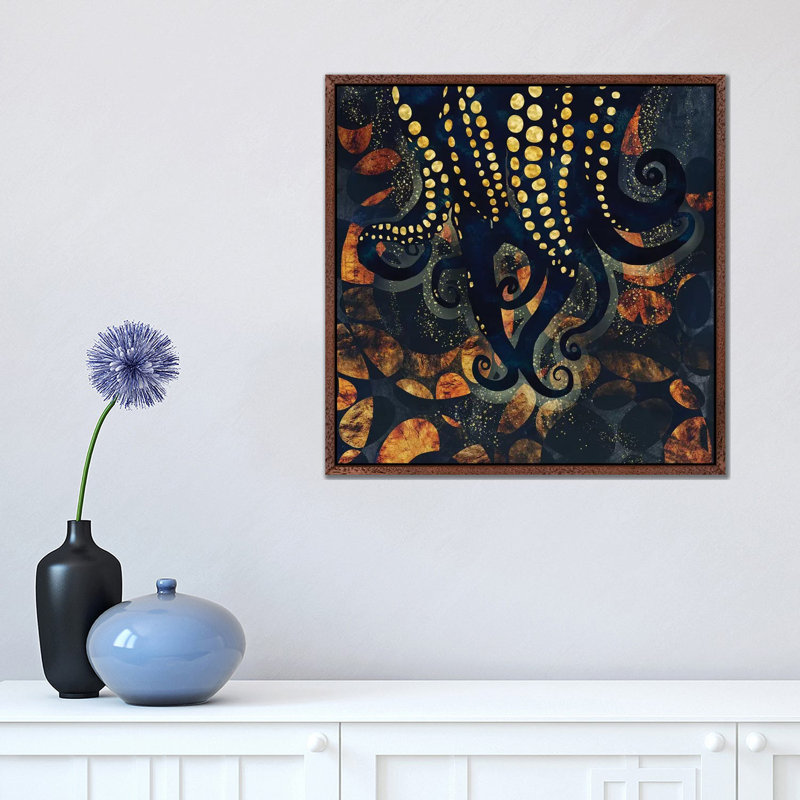 Metallic Ocean I - Print on Canvas, 45.72 cm H x 45.72 cm W, Classic Brown Wood Framed