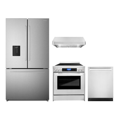 Cosmo 4 Piece Kitchen Appliance Package with French Door Refrigerator , 29.8'' Gas Freestanding Range , Built-In Dishwasher , and Under Cabinet Range -  COS-4PKG-643