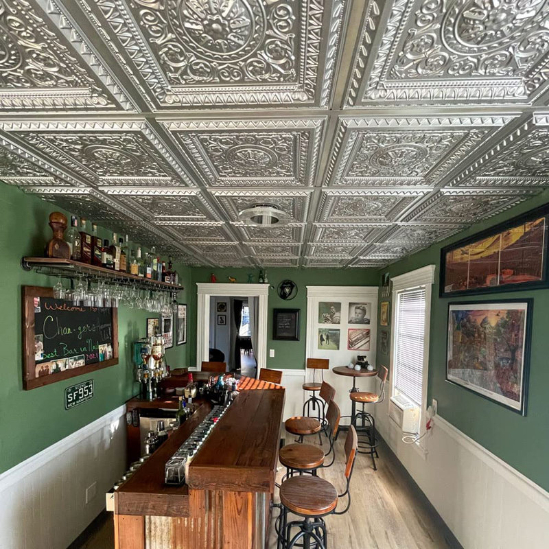 Antique Silver Faux Tin Square PVC Ceiling Tiles, 24x24 Inches