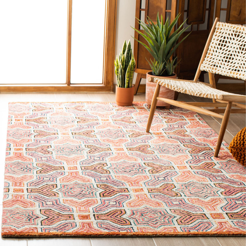 Aspen Pink and Orange Geometric Wool 6' x 9' Area Rug