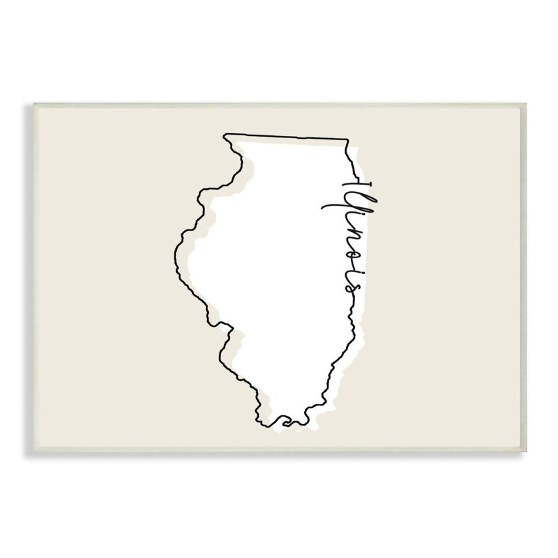 «Illinois Home State Map Neutral Design», impression sur toile, Plaque murale, H 10 po x l 15 po x P 0,5 po