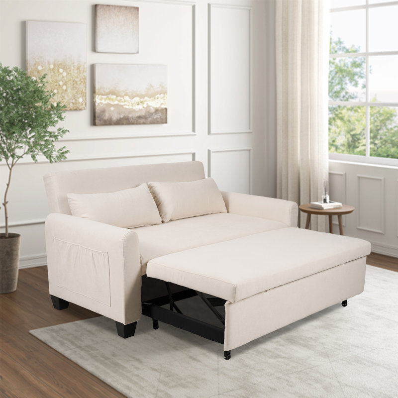 54'' Pull Out Sofa Bed,3 in 1 Sleeper Sofa Couch with Pullout Bed, Convertible Futon Loveseat with Side Pockets and Lumbar Pillows for Living Room, Apartment