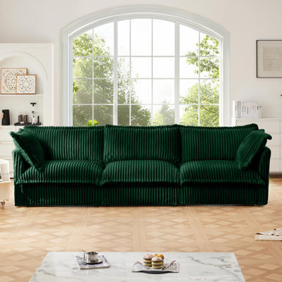 Modern 3 Seater Upholstered Sofa Couch With Big Pillows And Armrests