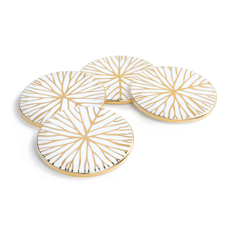 Talianna Round Coaster, White/Gold