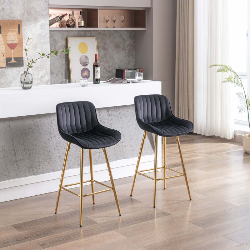 Ensemble de 2 tabourets de bar, avec tabouret de comptoir en tissu chromé et repose-pieds, Noir