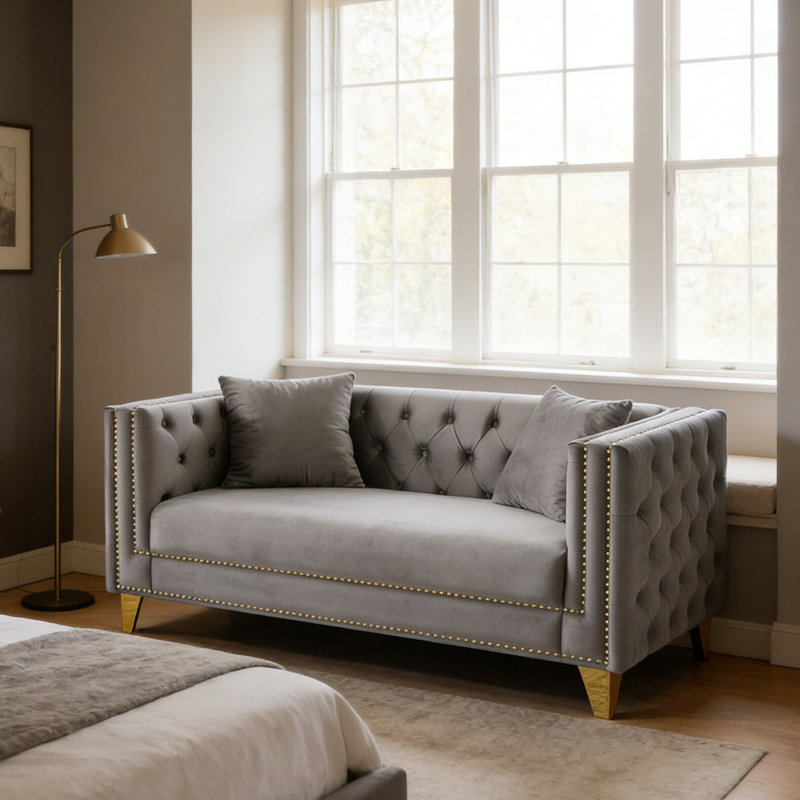 Canapé de style moderne avec tête de clou à boutons pour le salon, la chambre à coucher, Gris